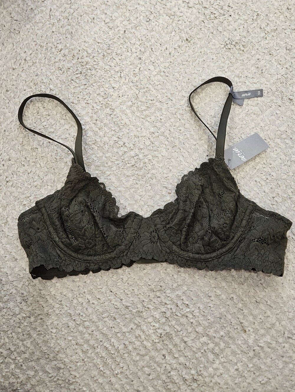 AERIE Olive Green Unlined Demi Bra Lace 32A NWT